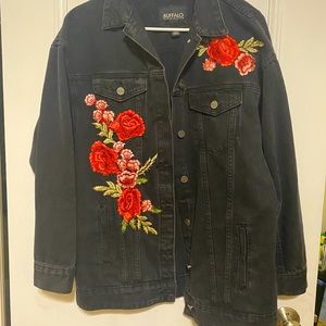 Black jeans jacket with roses embroidered